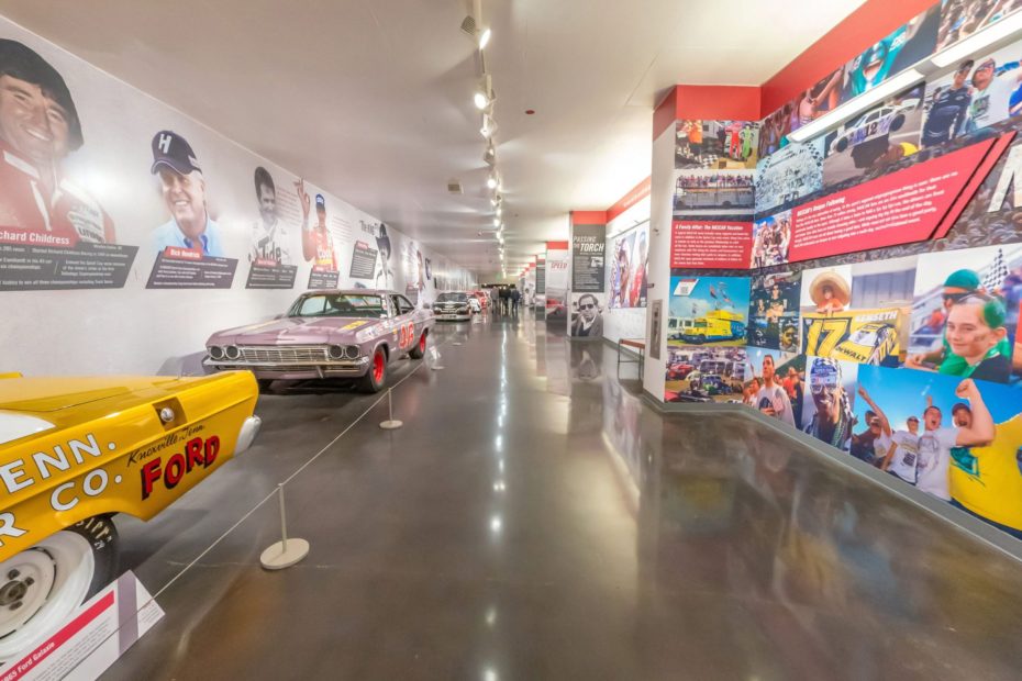 Exhibition of American's racing cars at the LeMay Museum. 360° photo.